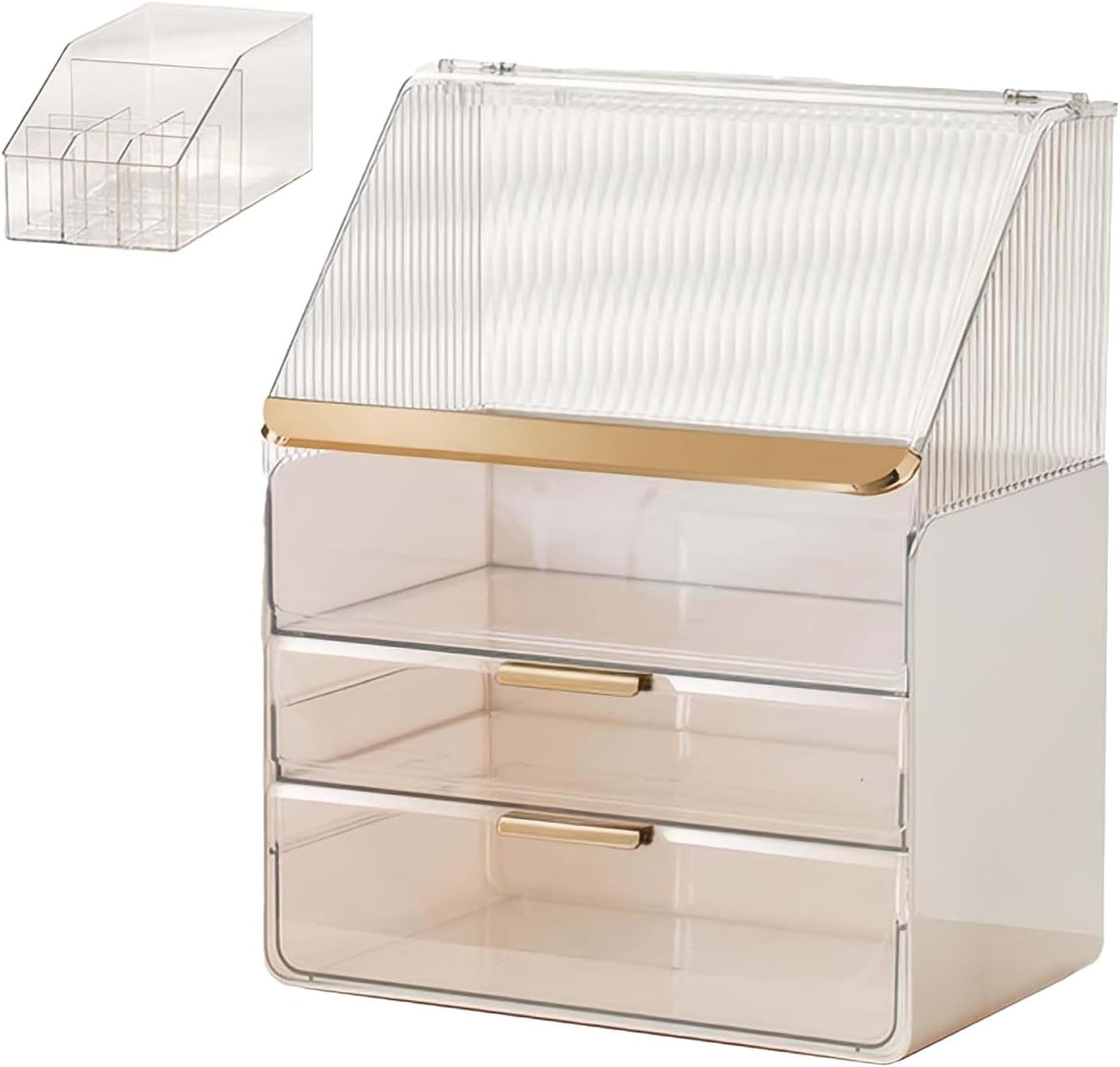 2024 化粧品収納ボックス コスメ収納 特大容量 メイクケース メイクボックス メイク収納ケース 化粧品入れ 3段 リップスティック収納付属付き (クリアホワイト)