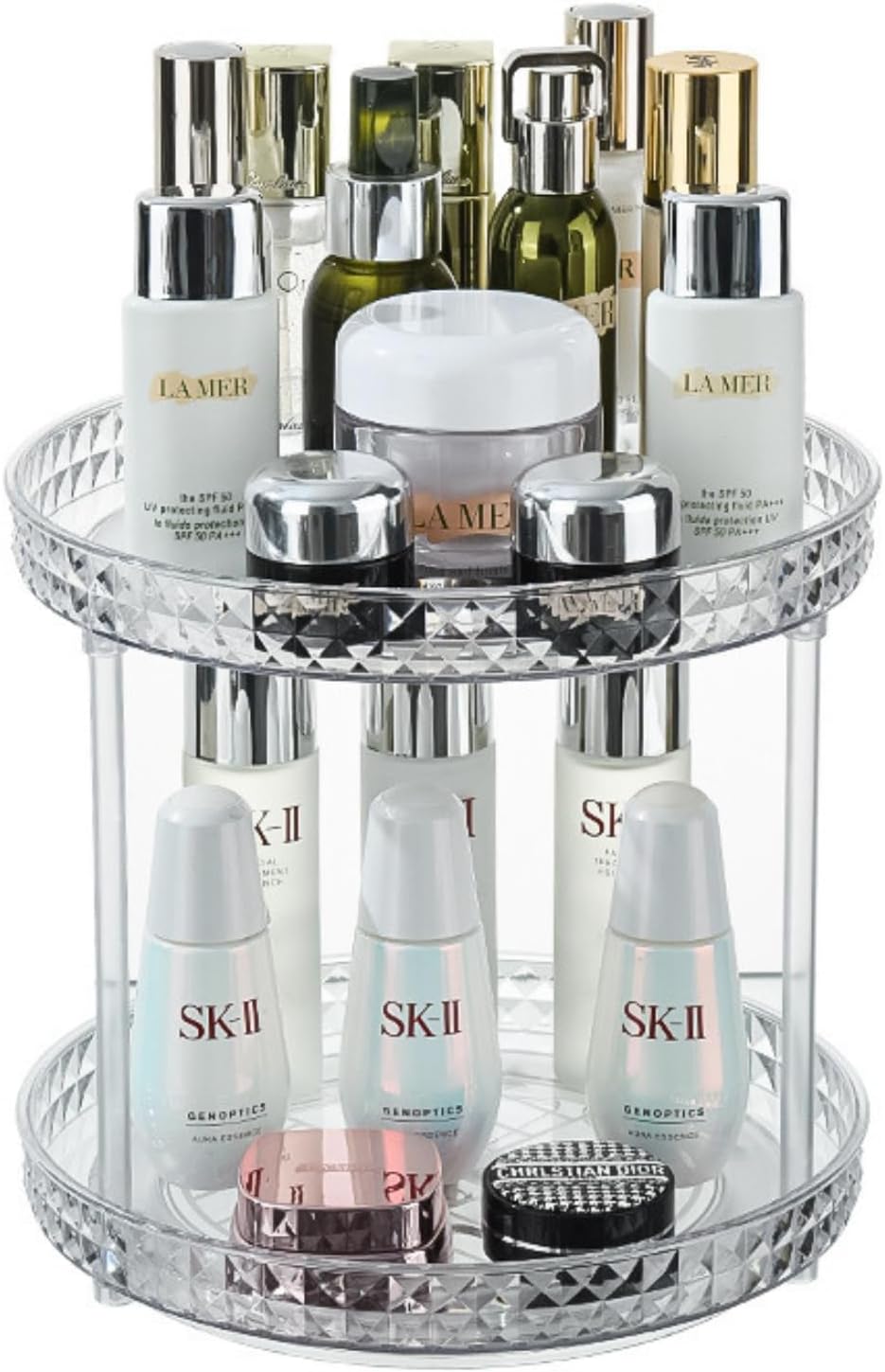 コスメ収納ボックス 2段 360°回転 シンプルデザイン スタイリッシュ収納