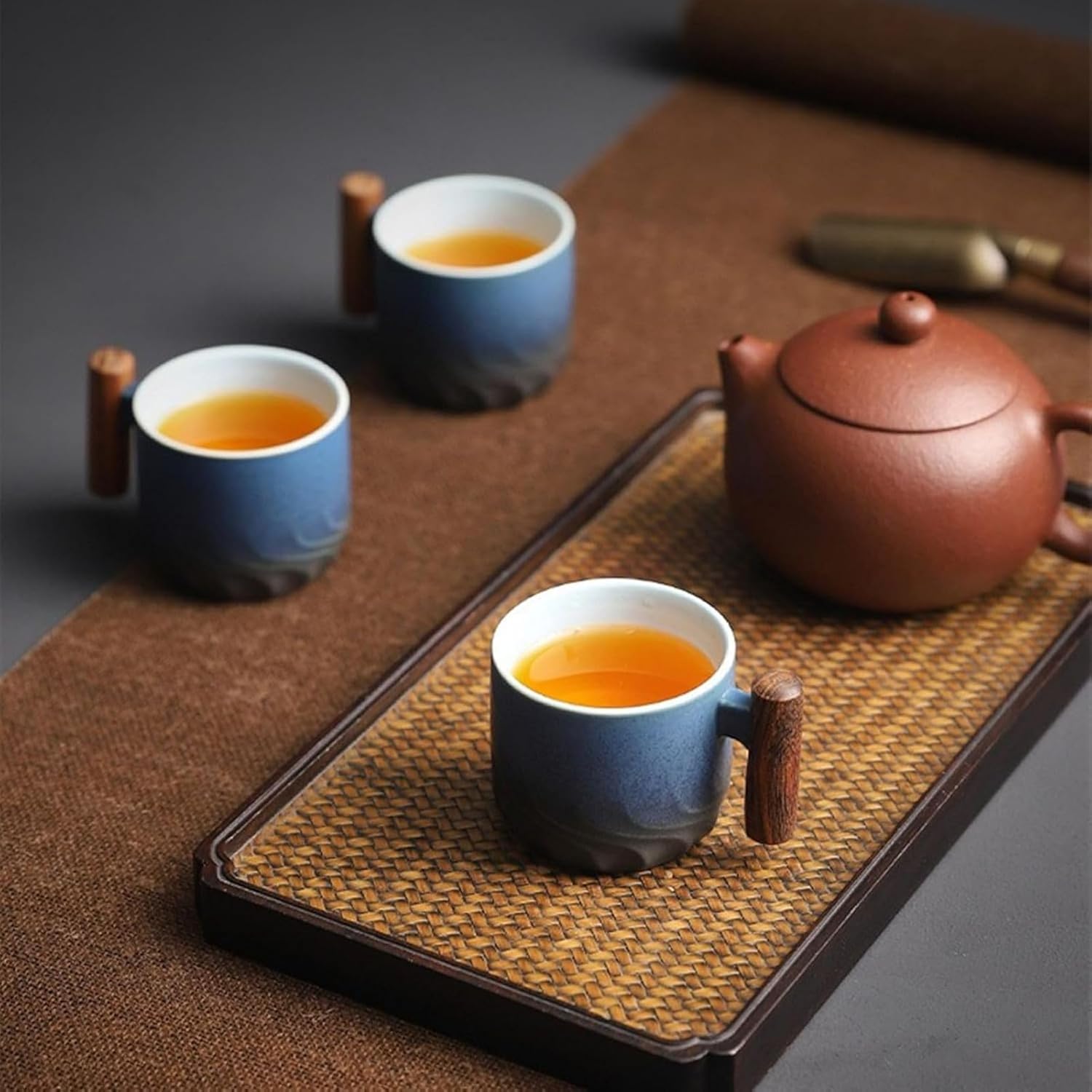 Libre777のティーセット 湯呑み コーヒーカップ 6個セット 木取っ手付 陶瓷茶具 おしゃれ 窯変茶器茶碗 来客用 茶器セット 和風急須 セット ティーポット 贈り物にも 高級 陶器 プレゼント｜アングル2