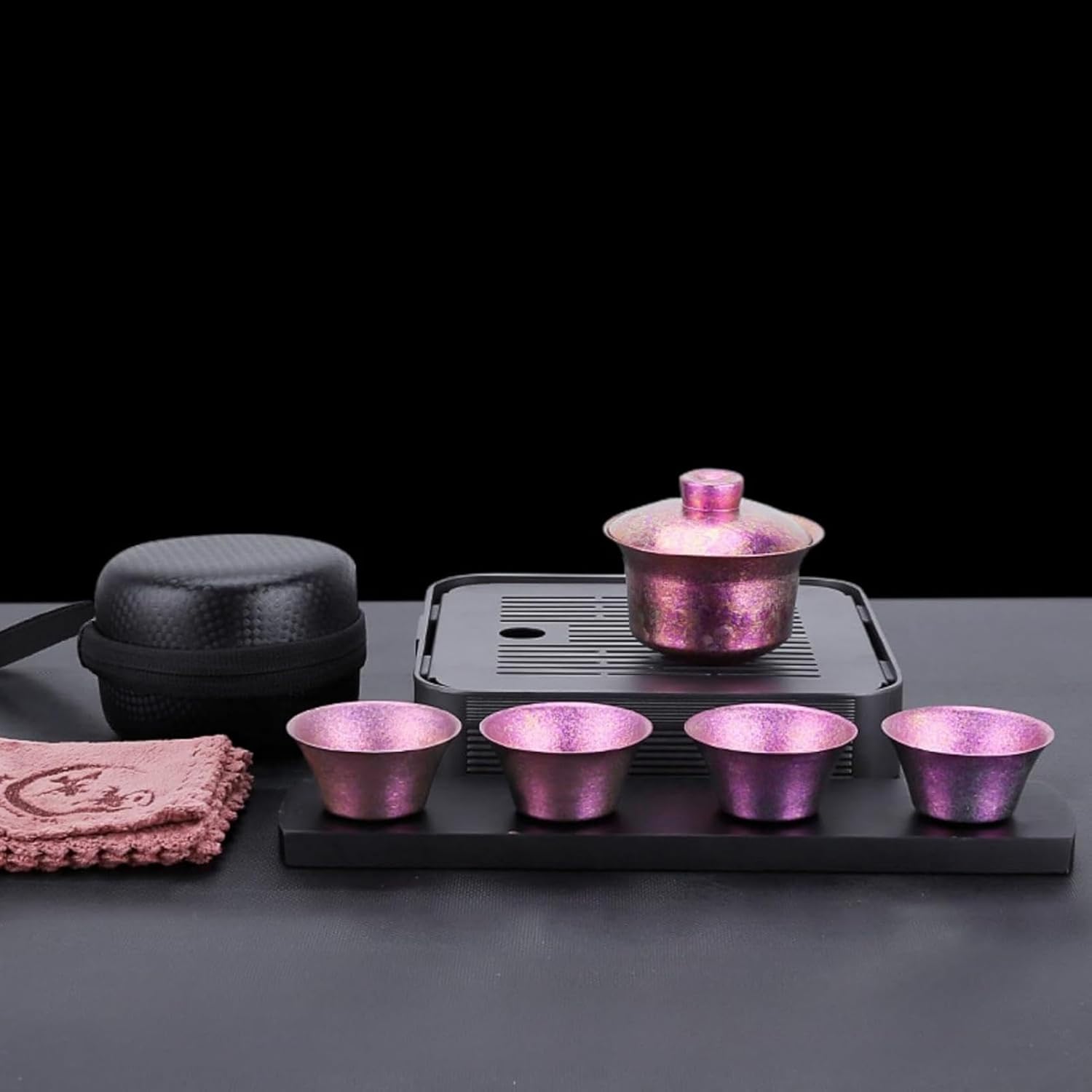 茶具セット おしゃれ 茶器セット 便利バッグ付き 急須 湯呑セット 二層 チタン製 軽量 中国茶器 純チタ..