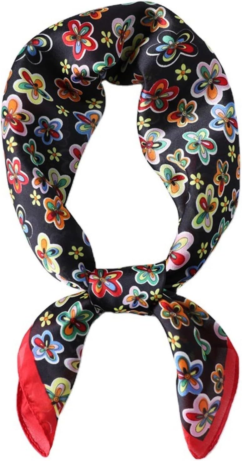 スカーフ ネッカチーフ シルク風 正方形 70cm 花柄 3色 青 おしゃれ カジュアル リボンスカーフ ヘッドバンド 髪飾り バッグ用 小物 通勤 紫外線対策 春秋 プレゼント レディーズ