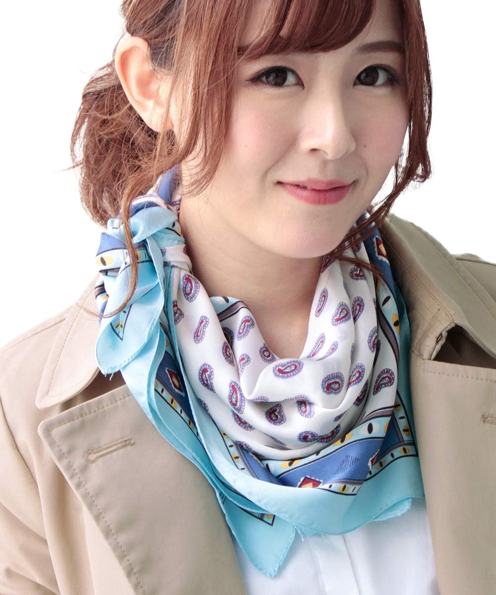 シルク タッチ スカーフ レディース 春 夏 秋 冬 用 サテン 生地 馬 馬車 柄 正方形 70×70cm