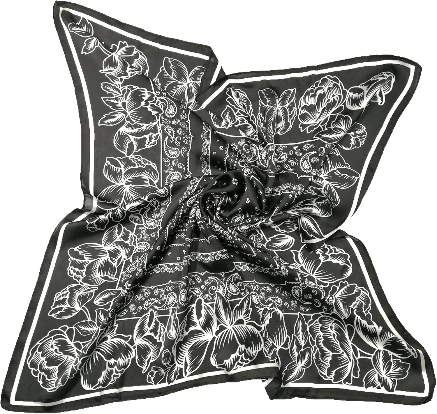 シルク感触パターン スクエアスカーフ 27インチ x 27インチ