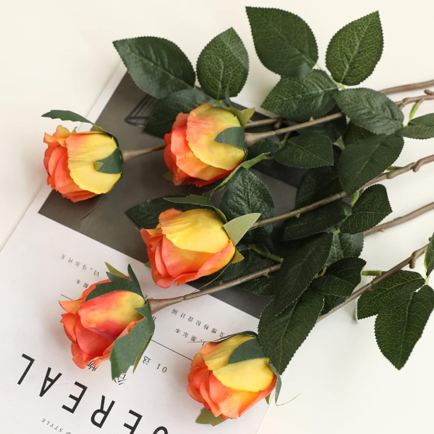 造花 インテリア オレンジ1 5本 ローズ バラ 薔薇 枯れない花 アートフラワー 母の日プレゼント ギフト..