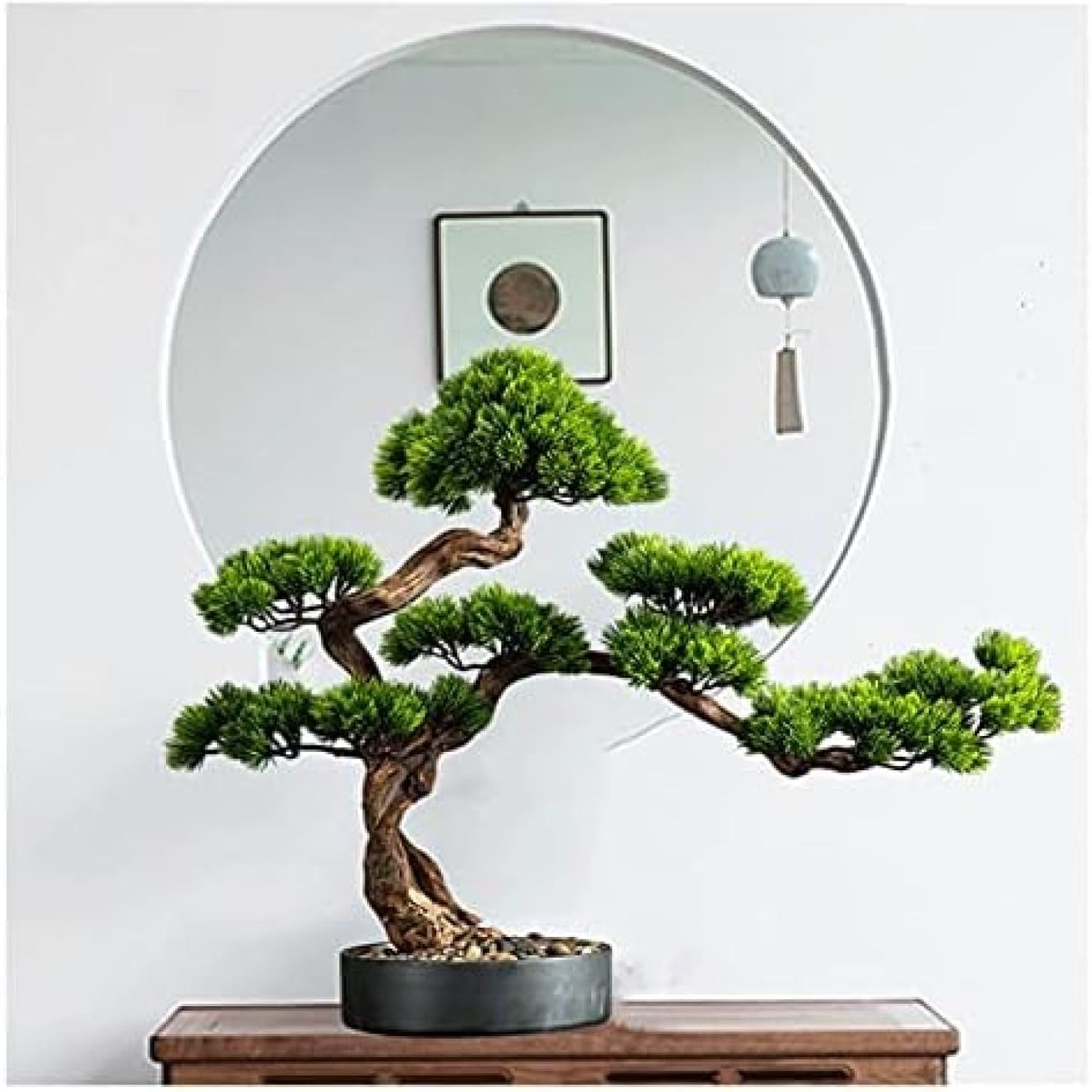 人工観葉植物 15インチ人工盆栽ツリー鉢植えの植物、シミュレーション盆栽松の緑の植物、机のホームオ..