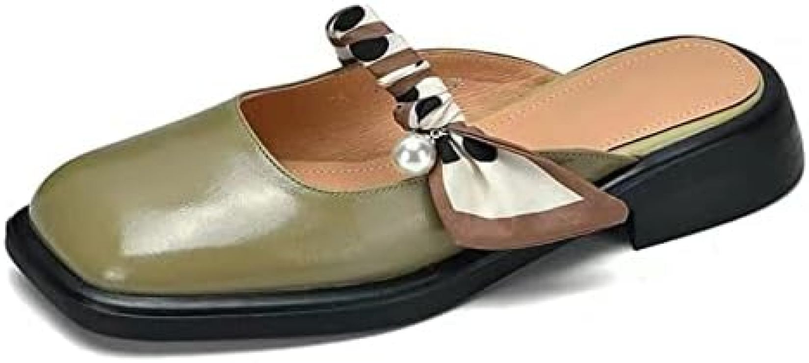 サボサンダル レディース ミュール サンダル パンプス スクエアトゥ ぺたんこ パール飾り スリッパ スリッポン かかとなし クロッグサンダル 革靴 柔らかい 軽量 美脚 楽チン 蒸れにくい 疲れない