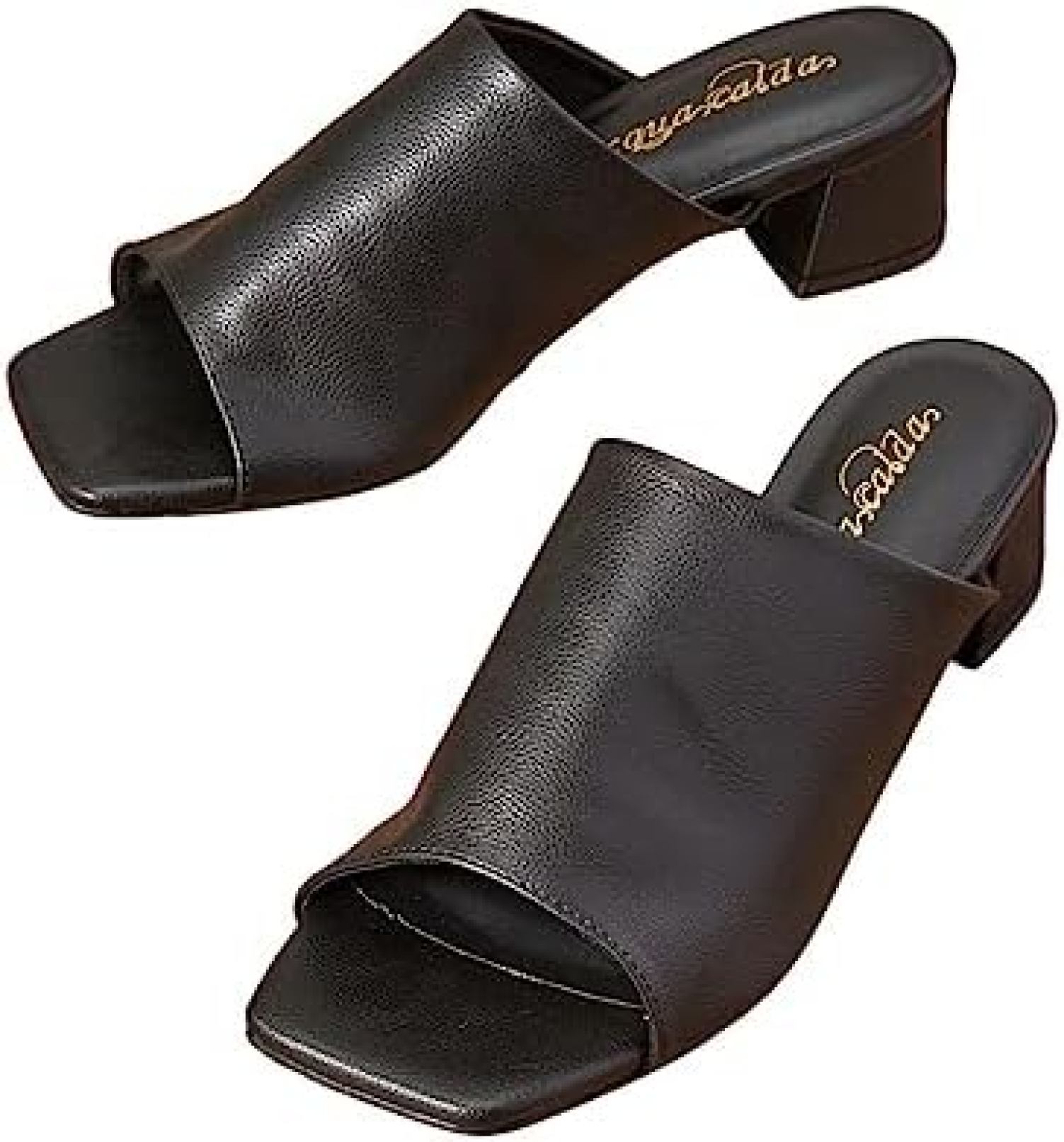 靴(シューズ) 【ゆったり幅広】 スクエアトゥチャンキーヒールミュールサンダル(ワイズ4E)(4)