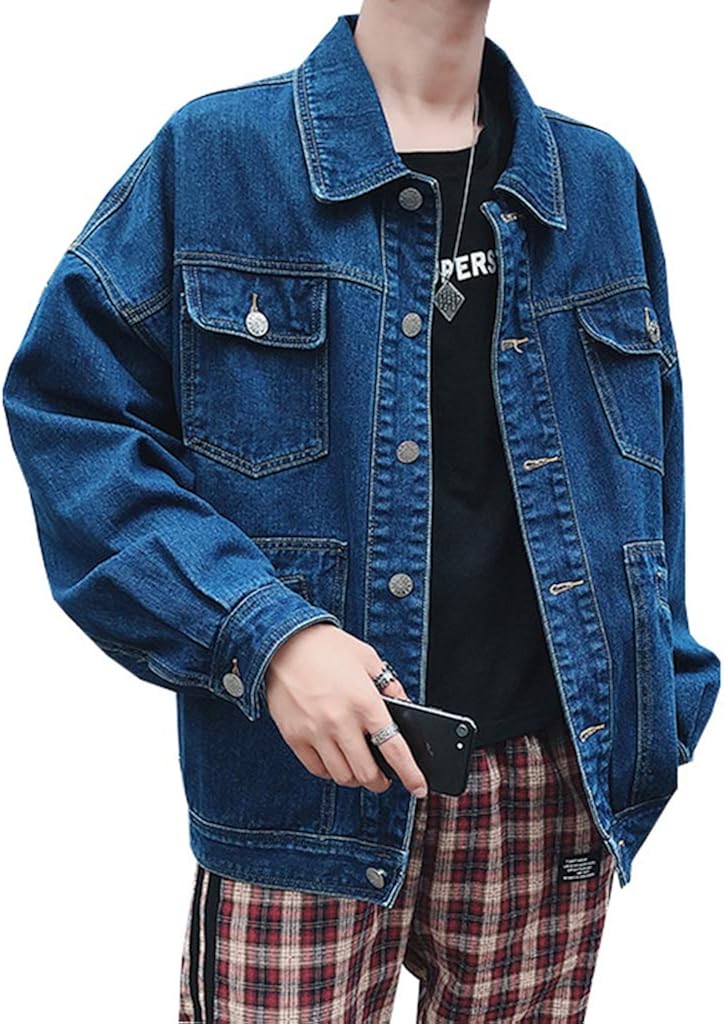 デニムジャケット ジャン メンズ 春秋 長袖 テーラード ジージャン おしゃれ カッコイイ 通勤 通学 お出かけ 快適 防風 防寒 ゆったり 合わせやすい 無地 ネイビー ブルー M-2XL