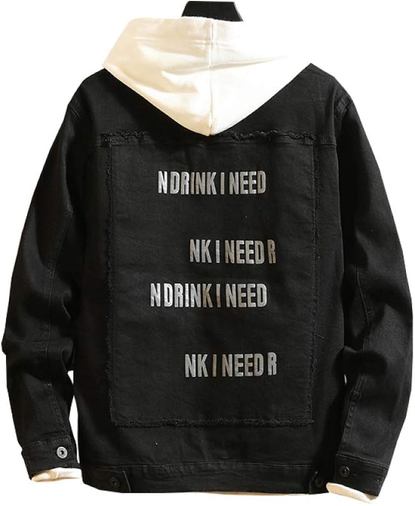 ジャン デニムジャケット メンズ 春秋 大きいサイズ 長袖 修身 折り襟 ヴィンテージ風 ヒップホップ カッコイイ 防寒 防風 カジュアル 合わせやすい お出かけ 通勤 通学 英字柄 ブラック M-3(4)