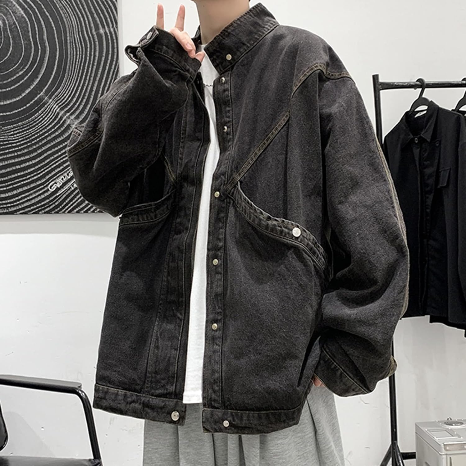 メンズ　ジャン　ジージャン　立ち襟　春秋　防風　防寒　M-5XL　大きいサイズ　ゆったり　デニムジャケット　アウター　かっこいい　着回し　カジュアル　通勤　通学　お出かけ　おしゃれ　ウォッシュ加工　ブ