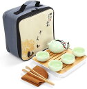 茶器セット 番茶器セット 旅行用お茶セット 中国茶器 陶磁茶具セット 茶器乾燥ティートレー 旅行 お出かけ用 収納バッグ付き 和風急須 A(短い注ぎ口) 緑