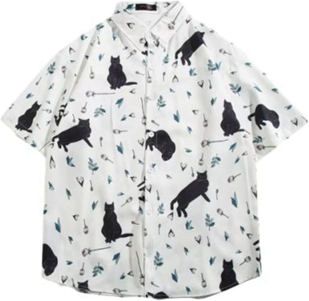 メンズ 半袖シャツ ねこ柄 黒猫 アロハシャツ 夏服 ハワイ風 ビーチシャツ 日焼け防止 薄手 涼しい 羽織り 通気速乾 原宿系 ユニセックス ゆったり おおきいサイズ 旅行 アウトドア