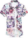 半袖シャツ メンズ 花柄シャツ アロハシャツ コットン ビーチシャツ スリム ハワイアン ハンサム 総柄 おしゃれ 薄手 日焼け止め ?量 快適 速乾 吸汗 通気 春夏 旅行 花火大会 お祭り ストリ