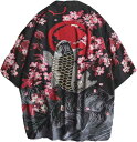 メンズ 和式パーカー 夏 鯉柄 七分袖シャツ 和服 カーディガン ゆったり 紫外線対策 コート 大きいサイズ ストリート系 和柄 プリント クーラー対策 花火大会 お祭り アウター