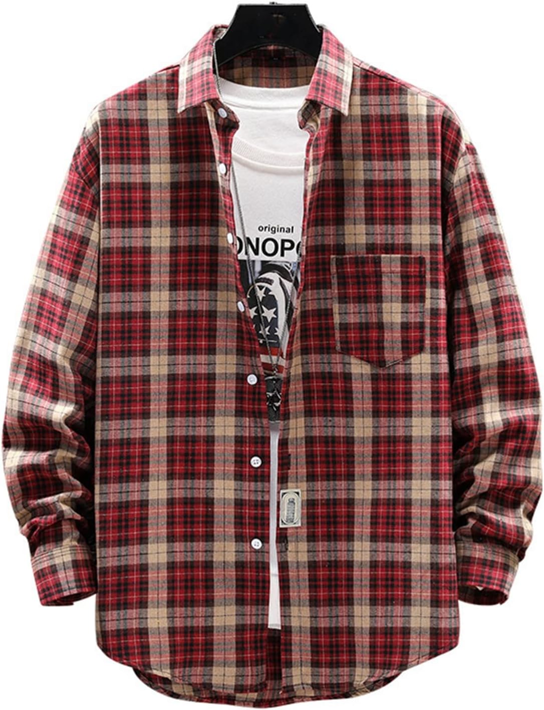 カジュアルシャツ メンズ チェック柄シャツ 長袖 開襟シャツ ゆったり 韓国風 かっこいい おしゃれ 大きいサイズ 春秋 男性用シャツ 肌触りがいい 速乾吸汗 通気性 トップス ビジネス 通勤 通学