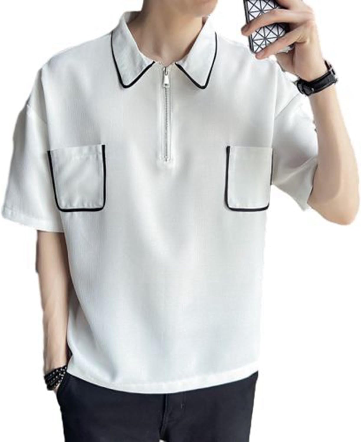 ヘンリーネックシャツ メンズ 折り襟 カジュアルシャツ Tシャツ ポロシャツ シンプル 無地 オフィス ビジネス カジュアルシャツ ゆったり トップス 通気 涼しい ワークシャツ ストリート 夏