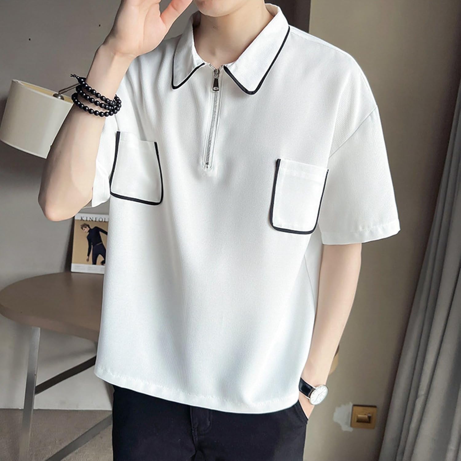 ヘンリーネックシャツ メンズ 折り襟 カジュアルシャツ Tシャツ ポロシャツ シンプル 無地 オフィス ビジネス カジュアルシャツ ゆったり トップス 通気 涼しい ワークシャツ ストリート 夏