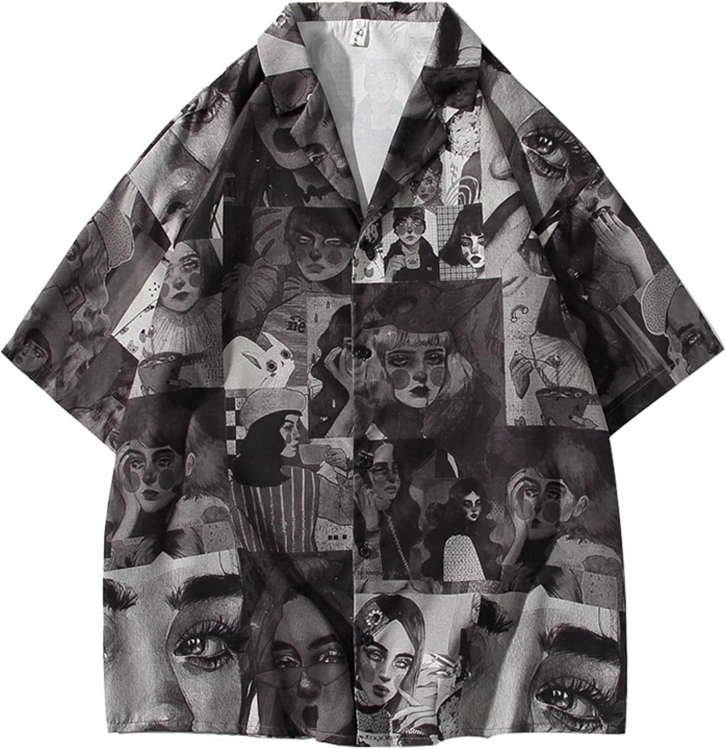 メンズ 半袖シャツ 夏物 人物柄 総柄プリント ゆったり カジュアルシャツ ヒップホップ ストリート 上..