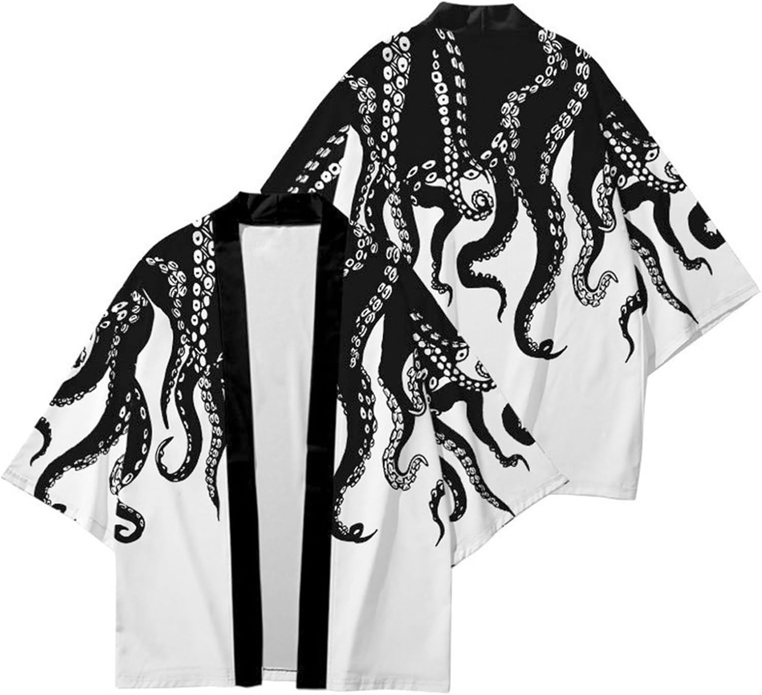 メンズ 和式パーカー 夏 七分袖シャツ 浴衣 カーディガン 章魚 たこ柄 3Dプリント ゆったり 紫外線対策..
