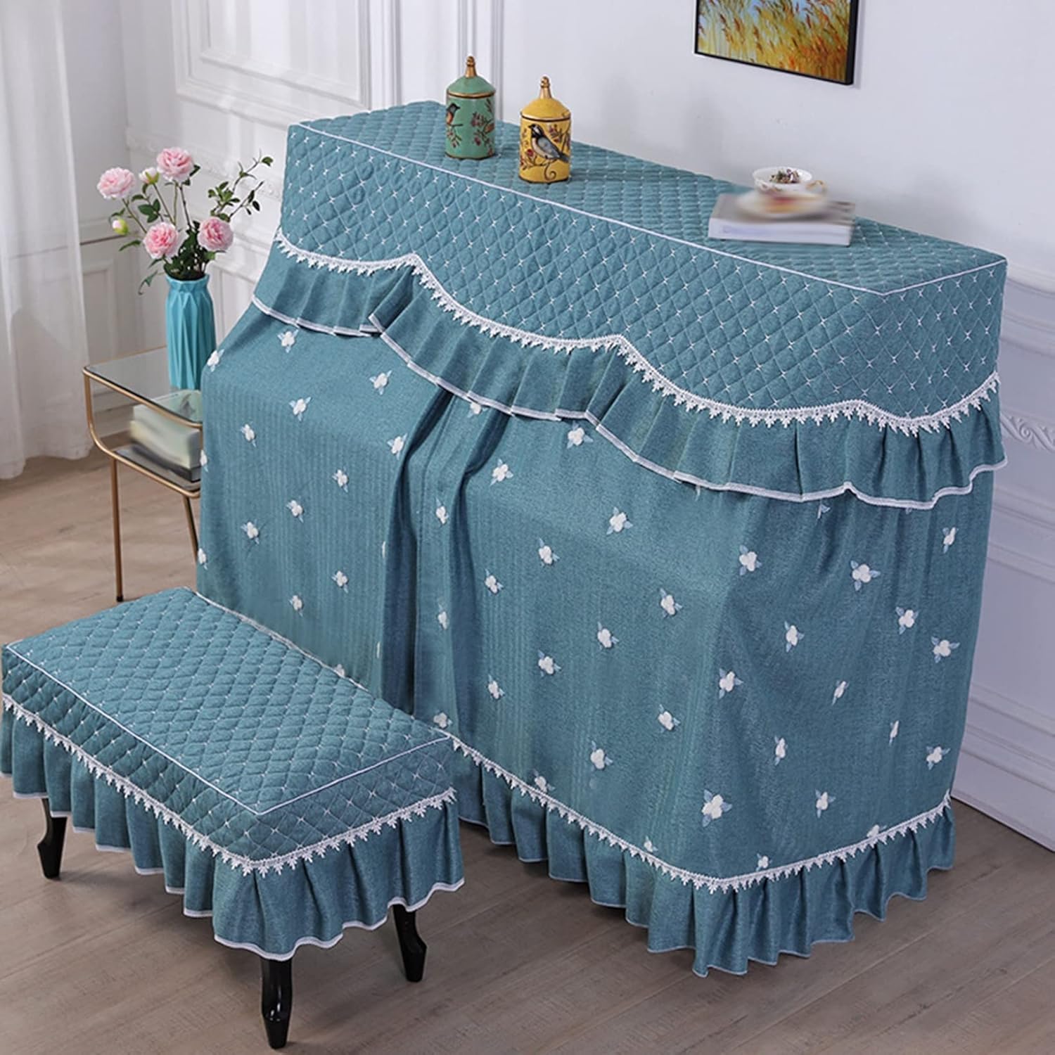 ピアノカバー ピアノ保護カバー 2点セット ピアノ用カバー+椅子カバー フルカバー 北欧風 おしゃれ 花柄 刺繍 柔らかい 遮光 防塵 軽量 汚れ防止 厚手 防塵カバー ピアノ掛け ピアノカバーセット