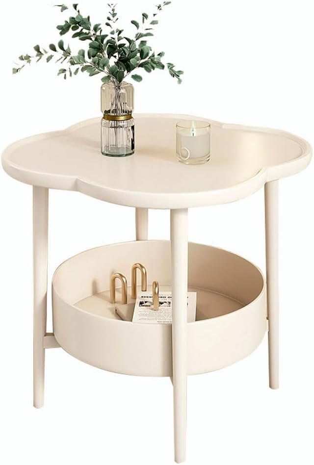 サイドテーブル 2段 多機能 幅50cm 花型 丸型 フラワー ミニサイドテーブル コーヒーテーブル おしゃれ..