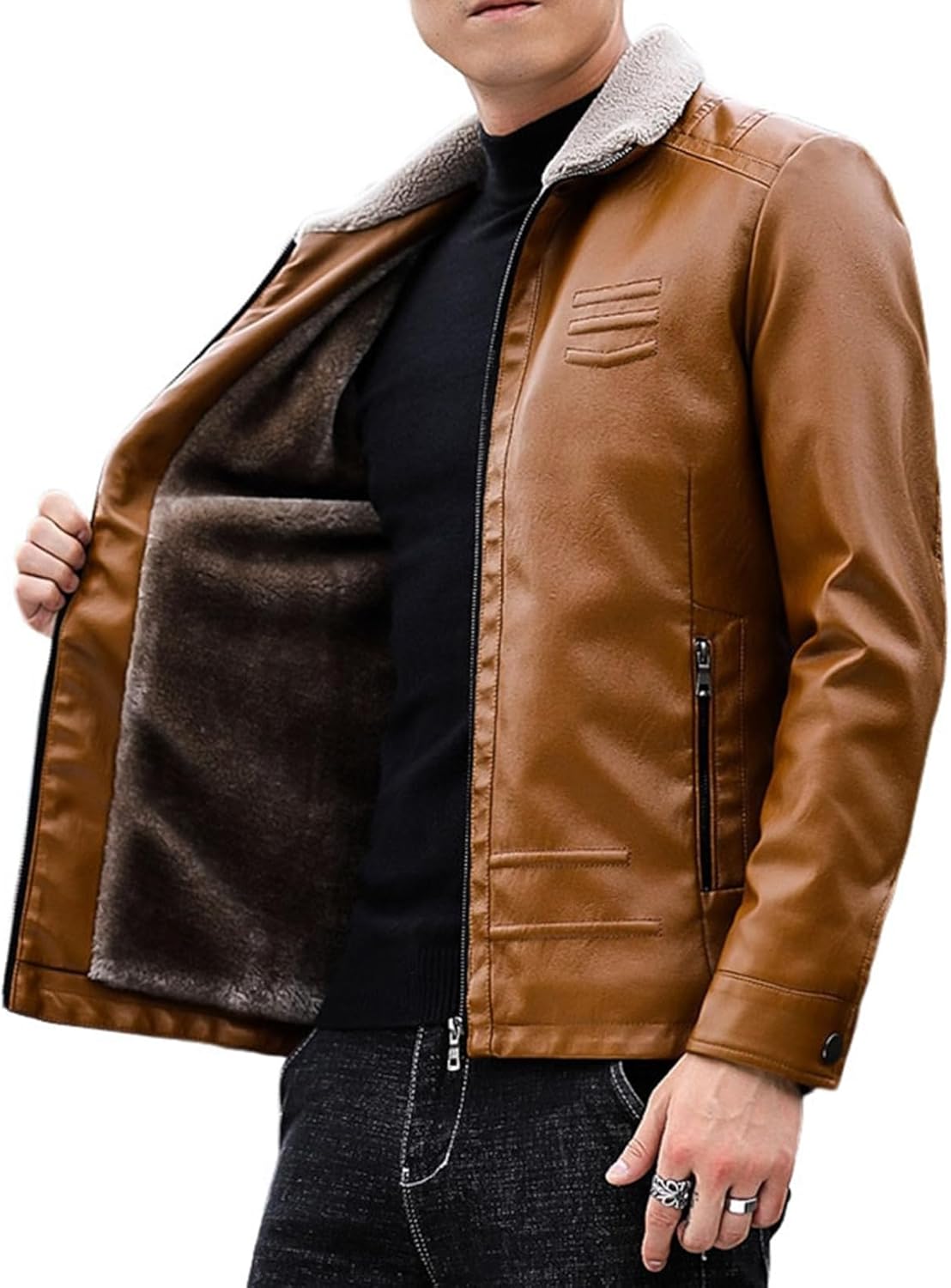 Rakuten - 革ジャン ライダース メンズ PU革 折り襟 シングル 大きいサイズ スリム オシャレ かっこいい レザージャケット スタジャン アウター カジュアル 通勤 アウトドア 撥水 防風 防寒 保温 秋冬