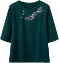 上下セット Tシャツ 半袖 刺繍 チュニック 9分丈パンツ ズボン 高齢者 老人服 お婆ちゃん シニア 介護服 体型カバー 春夏服 コットン 冷感 肌に優しい ホーム お出かけ リゾート 60代 70