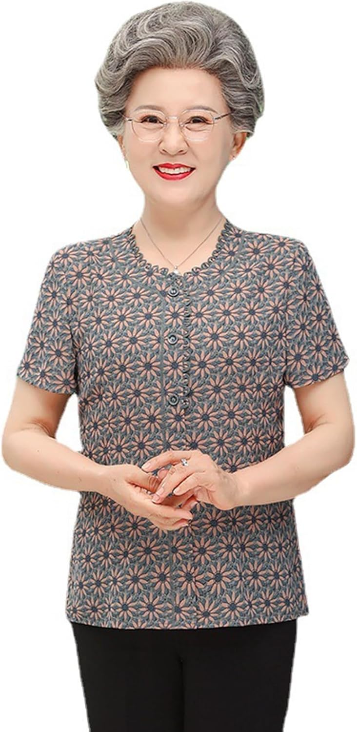 シニアファッション Tシャツ 半袖 トップス 上下セット 中高年 レディース 夏着 イージーパンツ 9分丈 総柄 花柄 ゆったり 薄手 通気性 お出かけ リゾート 部屋着 敬老の日 高齢者