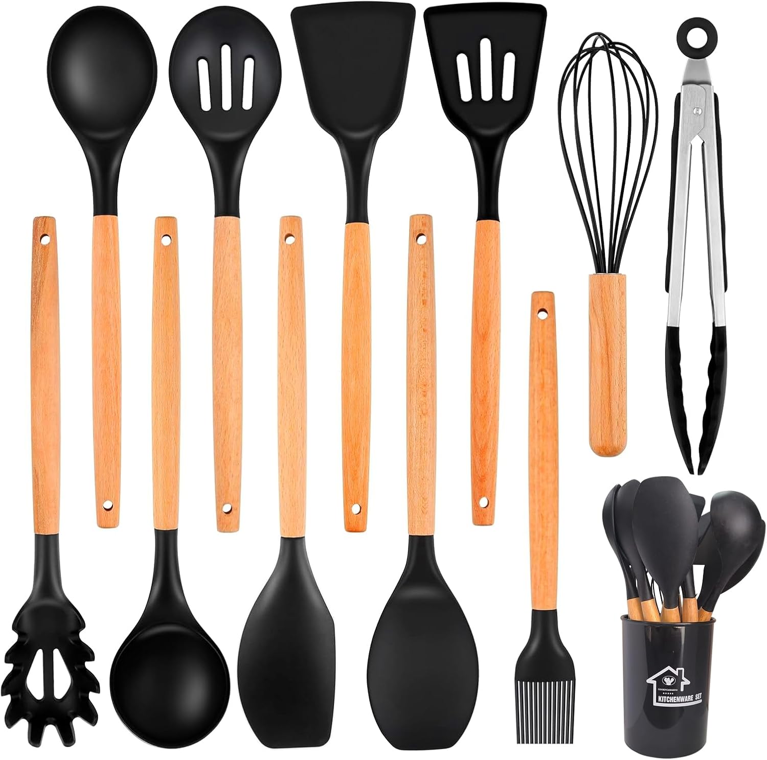 キッチンツールセット 12本 シリコン製 調理器具 製菓器具 木製ハンドル ツールスタンド 食洗機対応 傷..