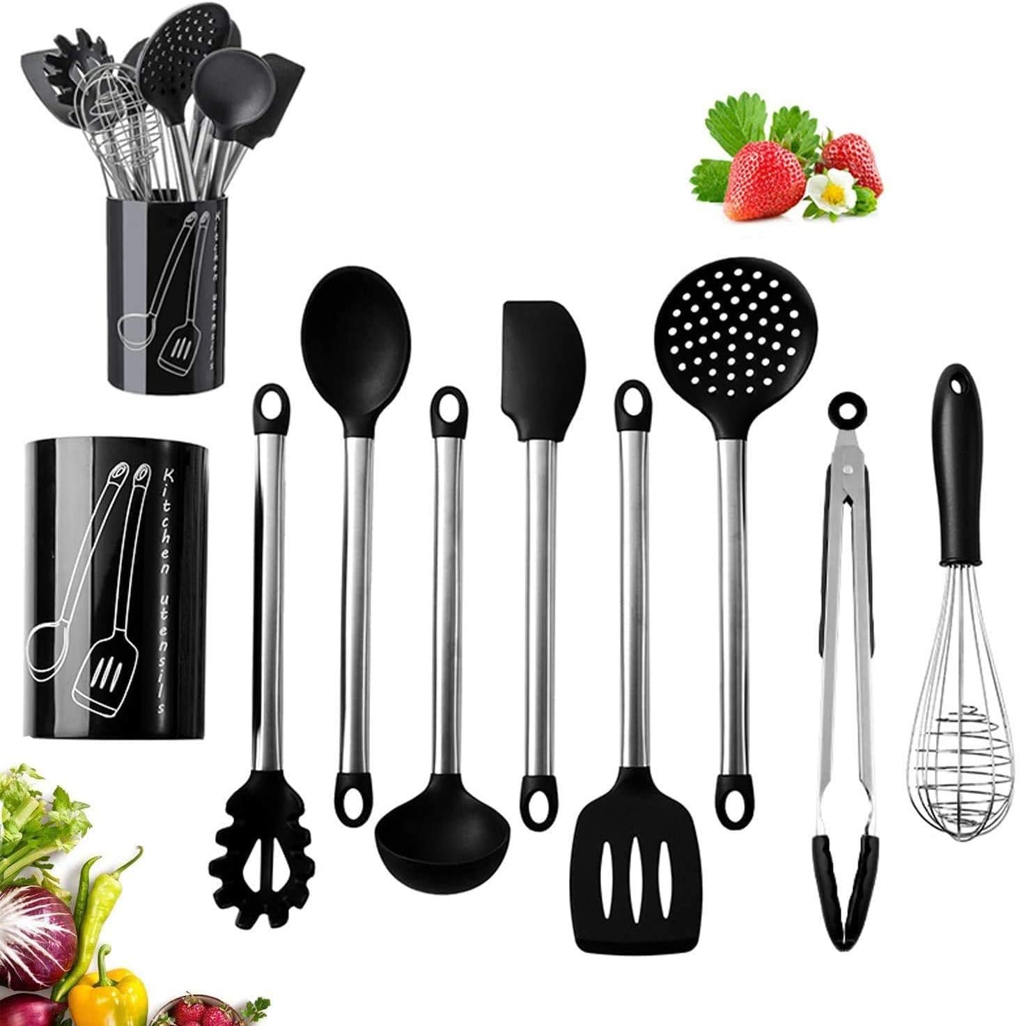キッチンツールセット シリコン 調理器具 製菓器具 ツール8個のステンレス鋼調理器具セットと1個の調理..