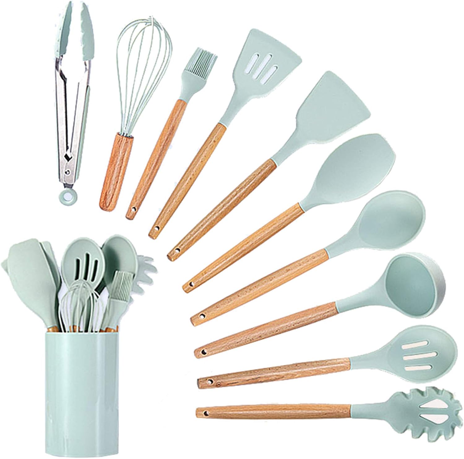調理器具ツールセット キッチン クッキングツール 10点セット 木製のハンドル シリコン製 収納付き 耐..