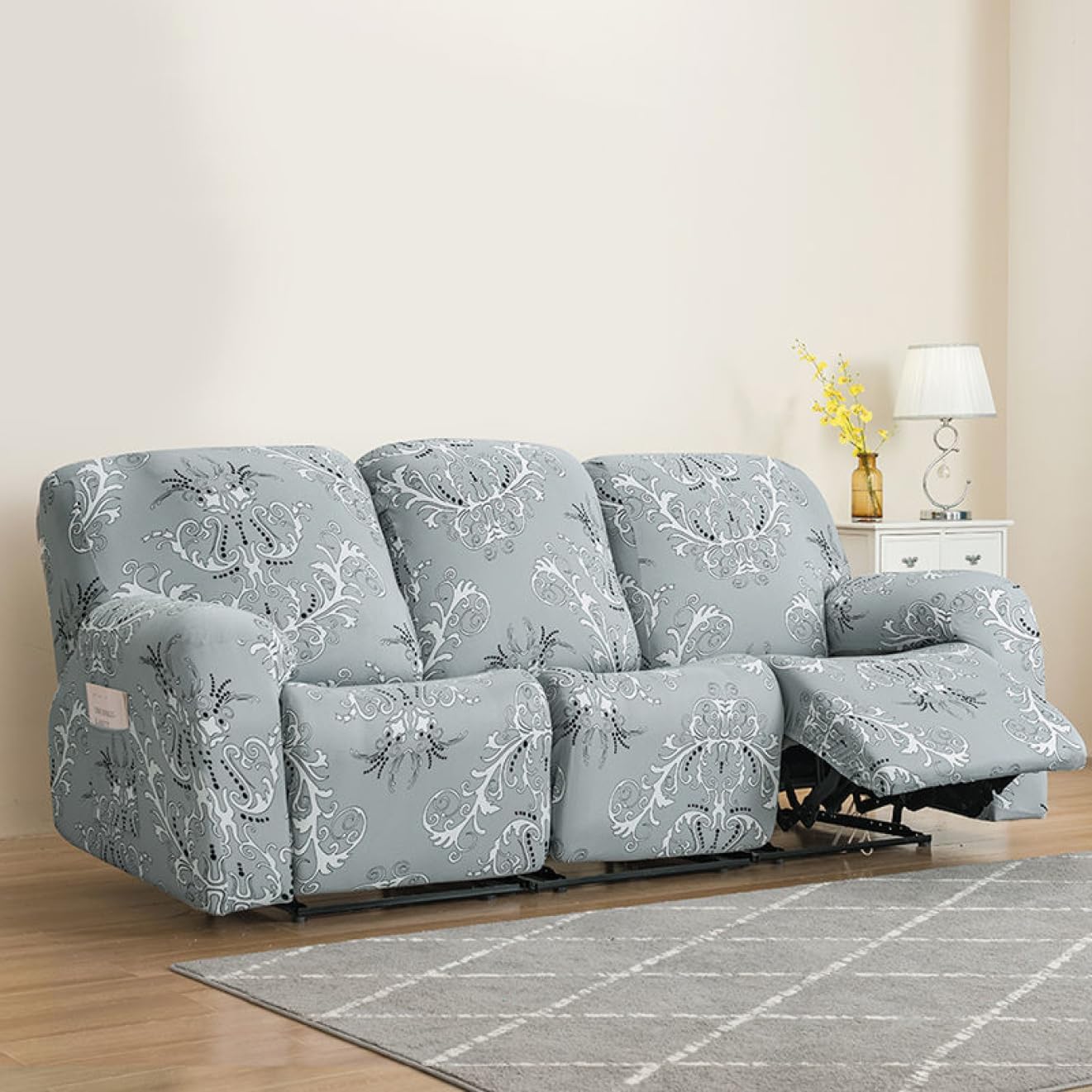 ストレッチ 1 2 3 人掛け グレー リクライニングチェア ソファーカバー リクライニングチェアカバー 無地 伸びる 滑り止め サイドポケット付き 電動リクライニングソファーカバー キズ防止 防塵
