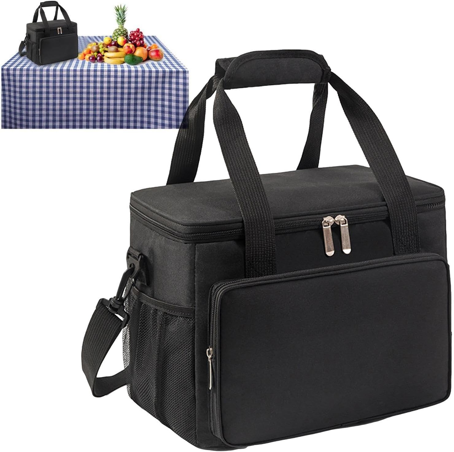 フードデリバリーバッグ | 断熱 15L 繰り返し使えるバッグ 漏れ防止食品輸送ホット/コールド、旅行用断熱バッグ、ピクニックキャンプ用ビーチクーラーバッグ