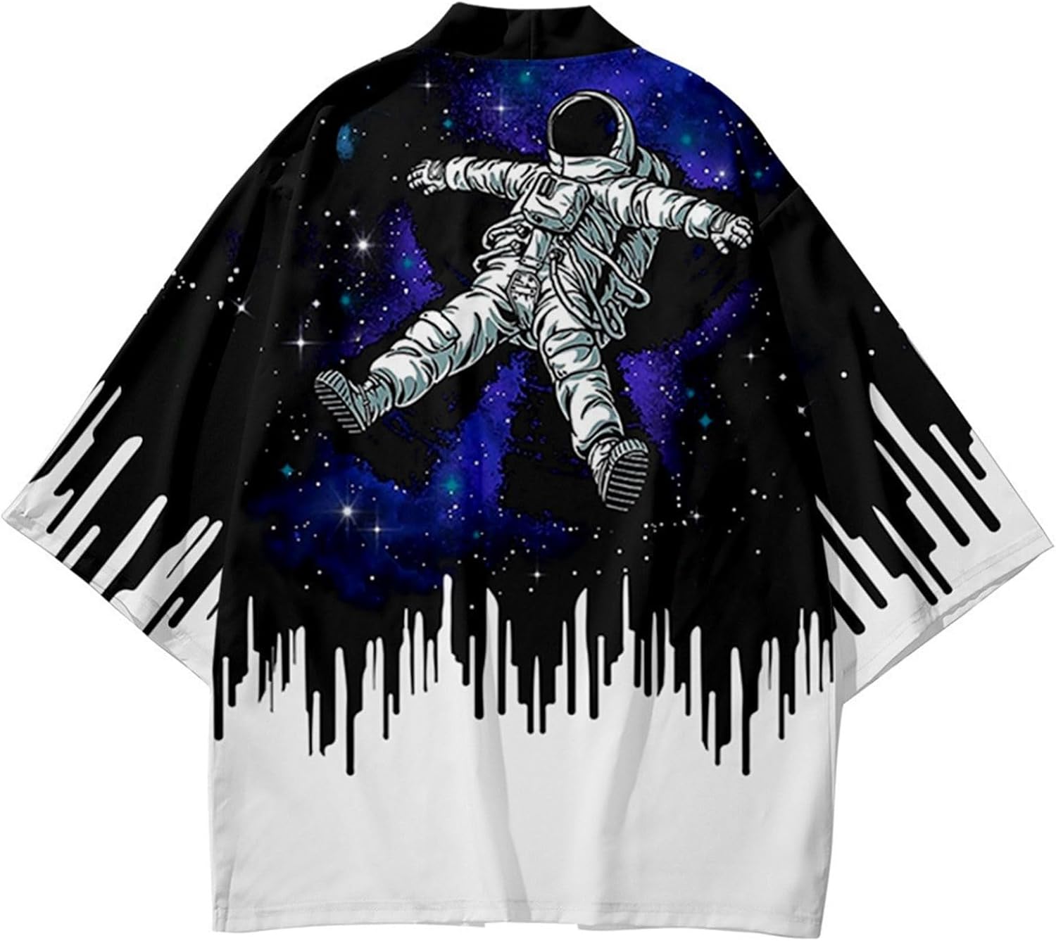 メンズ 和式パーカー 宇宙飛行士柄 プリント 七分袖シャツ 夏 羽織り 和服 カーディガン カジュアル 紫..