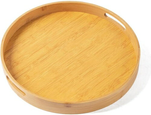 天然素材トレー 竹製とブナ木製 丸型・丸いパレットデザイン 取っ手付き ランチトレー おしゃれで軽量 ..