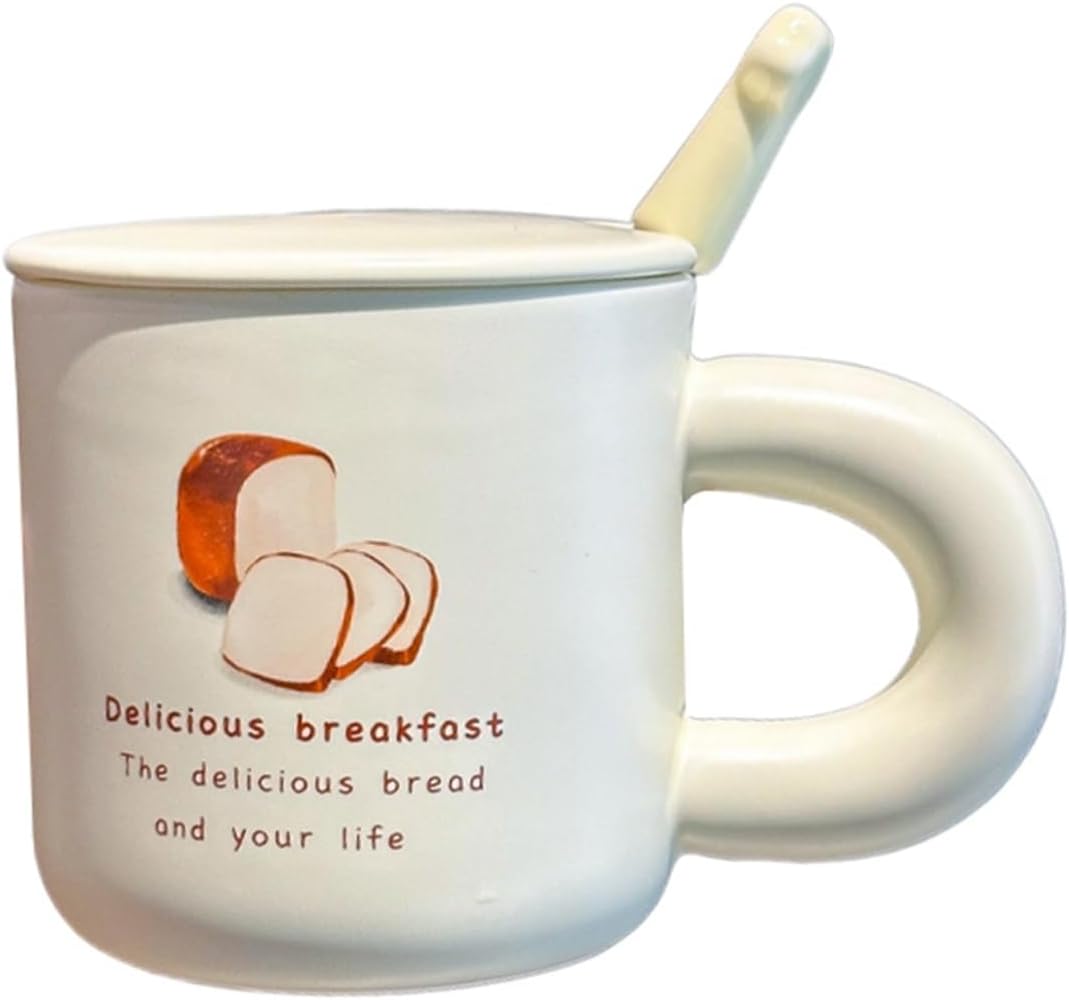 コーヒーカップ 蓋付き 保温 耐熱 耐冷 セラミック マグカップ 大きめサイズ 400ml スプーン付き 電子レンジ?食洗器対応 洗いやすい ティーカップ 食器 お茶 コーヒー 牛乳 贈り物 可愛い
