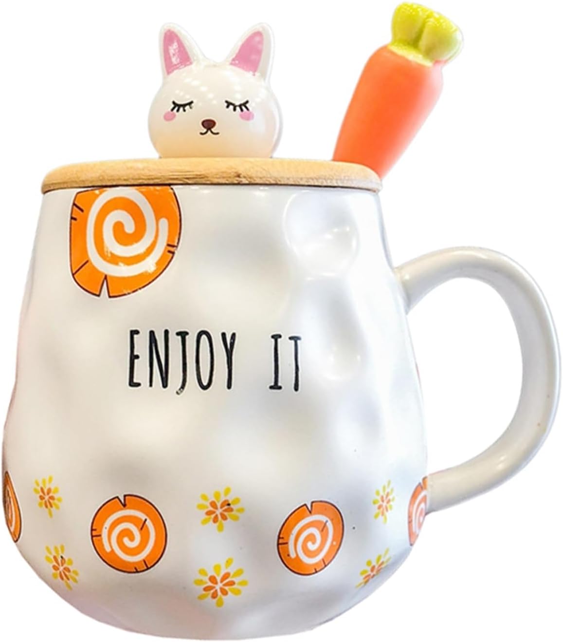 白 マグカップ 可愛い 兎 人参 女性 誕生日 クリスマス 贈り物 コーヒーカップ 蓋付き スプーン付き 食..