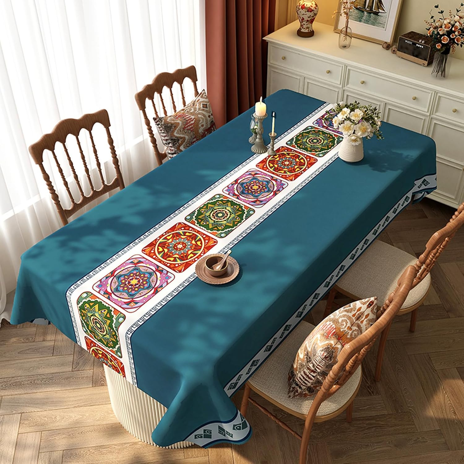 テーブルクロス 撥水 フラワー柄 pvc素材 ホテル 速乾 防水 カラー8 防油 耐熱 食卓カバー おしゃれ ペルシャ風 滑り止め 厚手 業務用 家庭用 お手入れ簡単 テーブルマット 装飾 生地 イベ