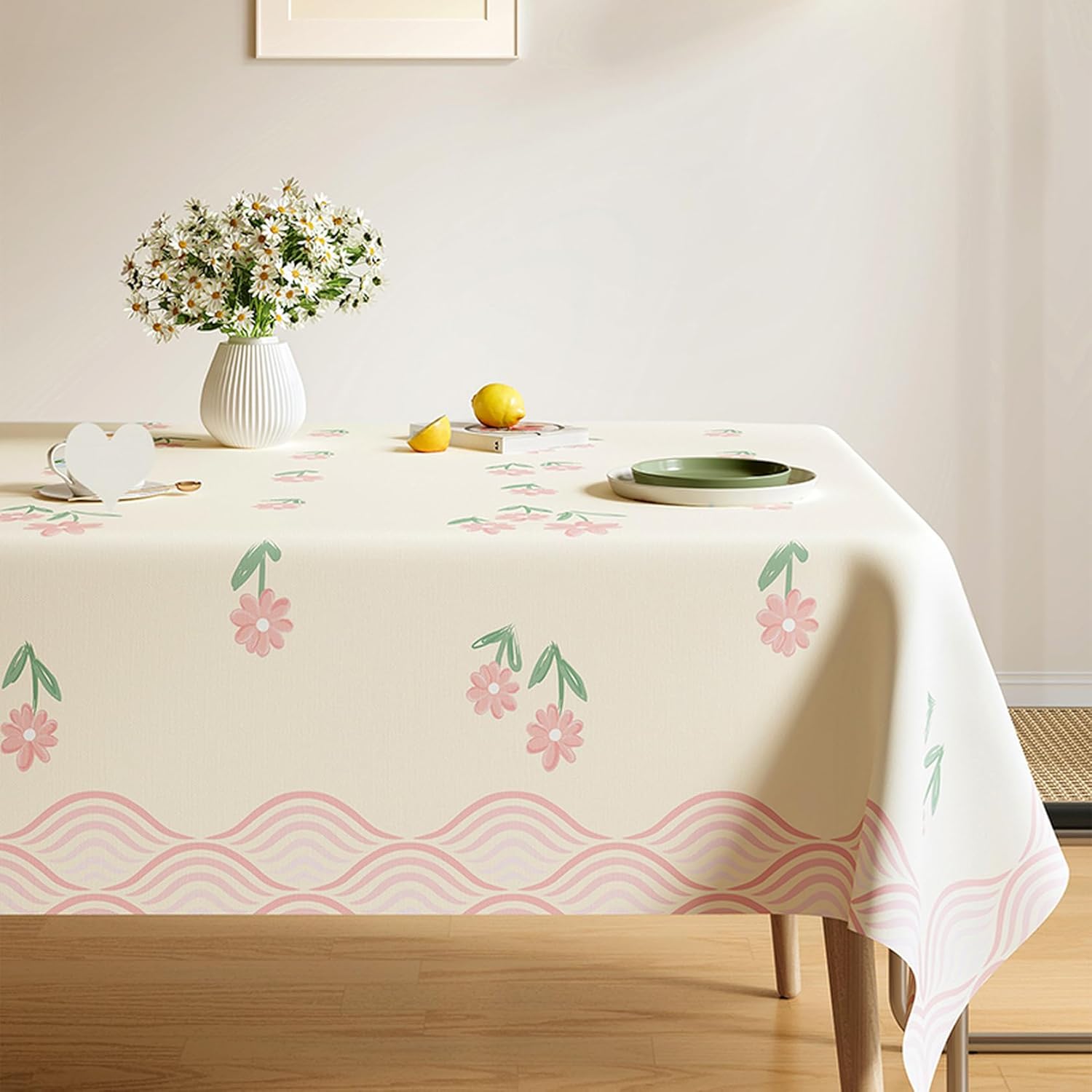 花柄 テーブルクロス 撥水 正方形 北欧風 防水テーブルクロス チェックデザイン 長方形 テーブルマット カラー2 ホーム装飾 ダイニングテーブル マルチクロス...