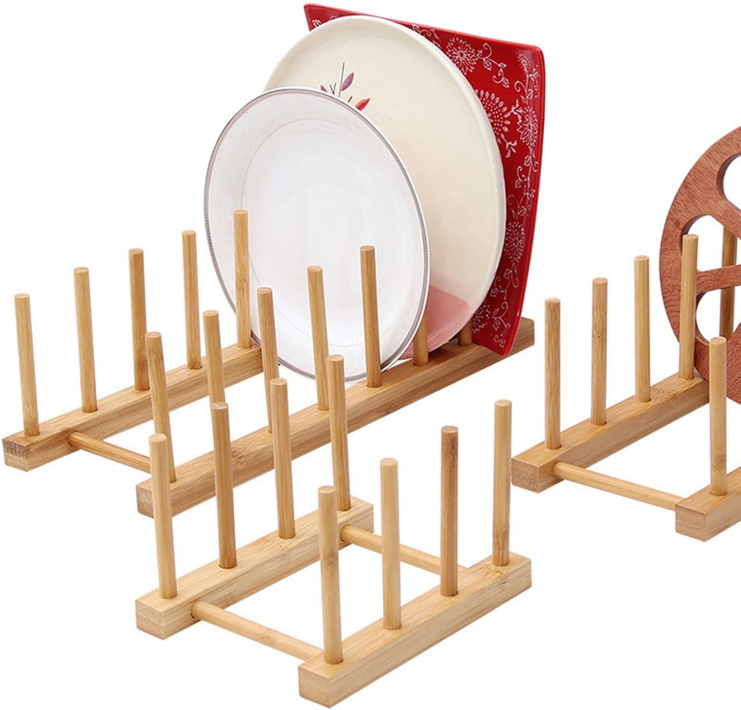 竹製 ディッシュラック 水切り スタンド ラック 3点セット 皿立て キッチン 自由diy 3-7つ仕切り おし..