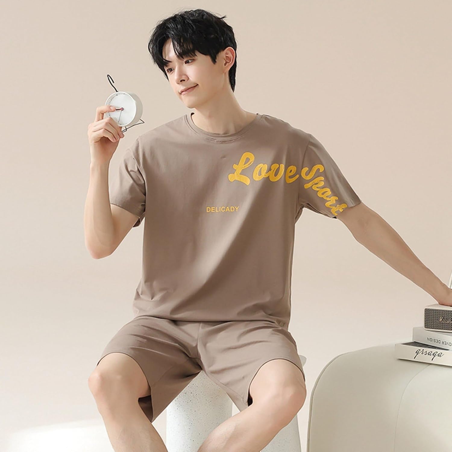 メンズ パジャマ 家着 夏 綿 半袖 ショートパンツ 上下セット 薄手 通気 吸湿 柔らかい 肌に優しい ナイトウェア 着心地 気持ちいい お出かけ トラベル お泊り カジュアル セットアップ