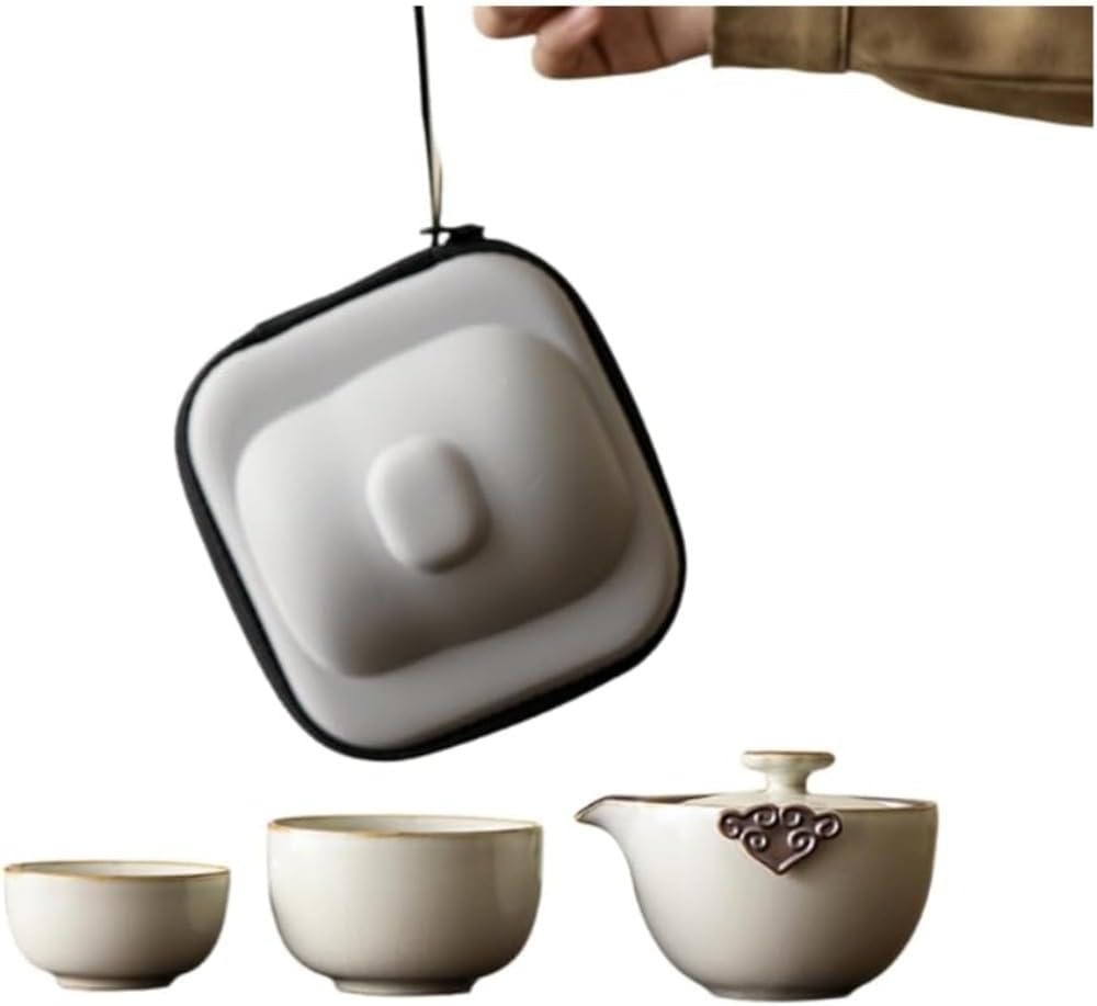 茶器セット3個セット旅行ティーセット携帯用急須セット中国茶器コップ陶器湯呑み収納バッグ付きコンパ..