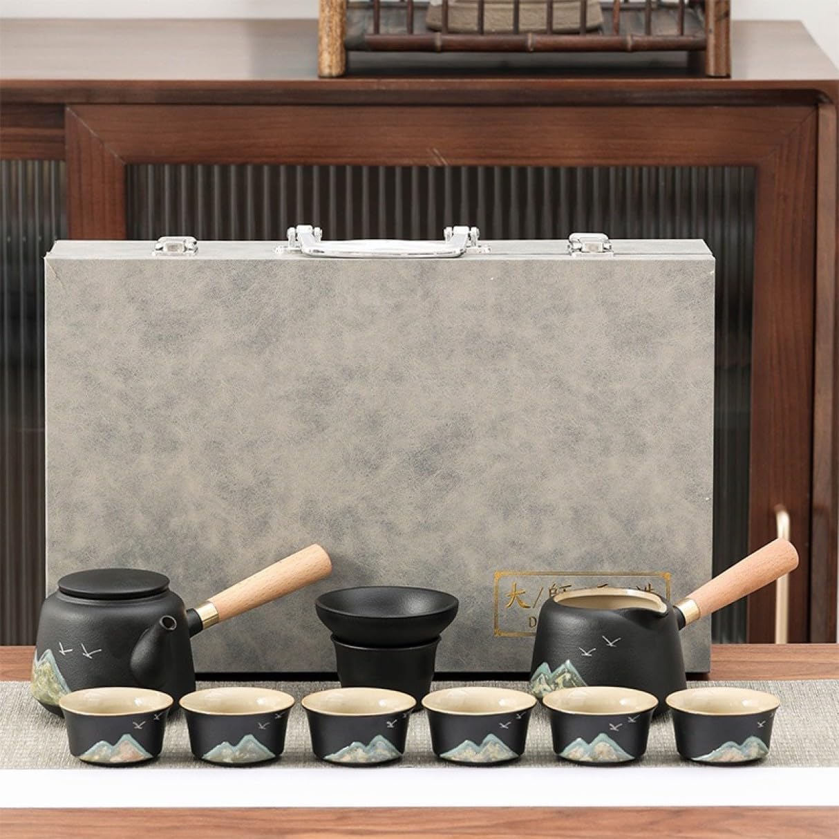 携帯茶器セット 茶盤 中国茶道具 旅行用 携帯式 茶道 ティーセット オフィス キャンプ お出かけ 携帯式茶器セット 収納バッグ付き 日本..