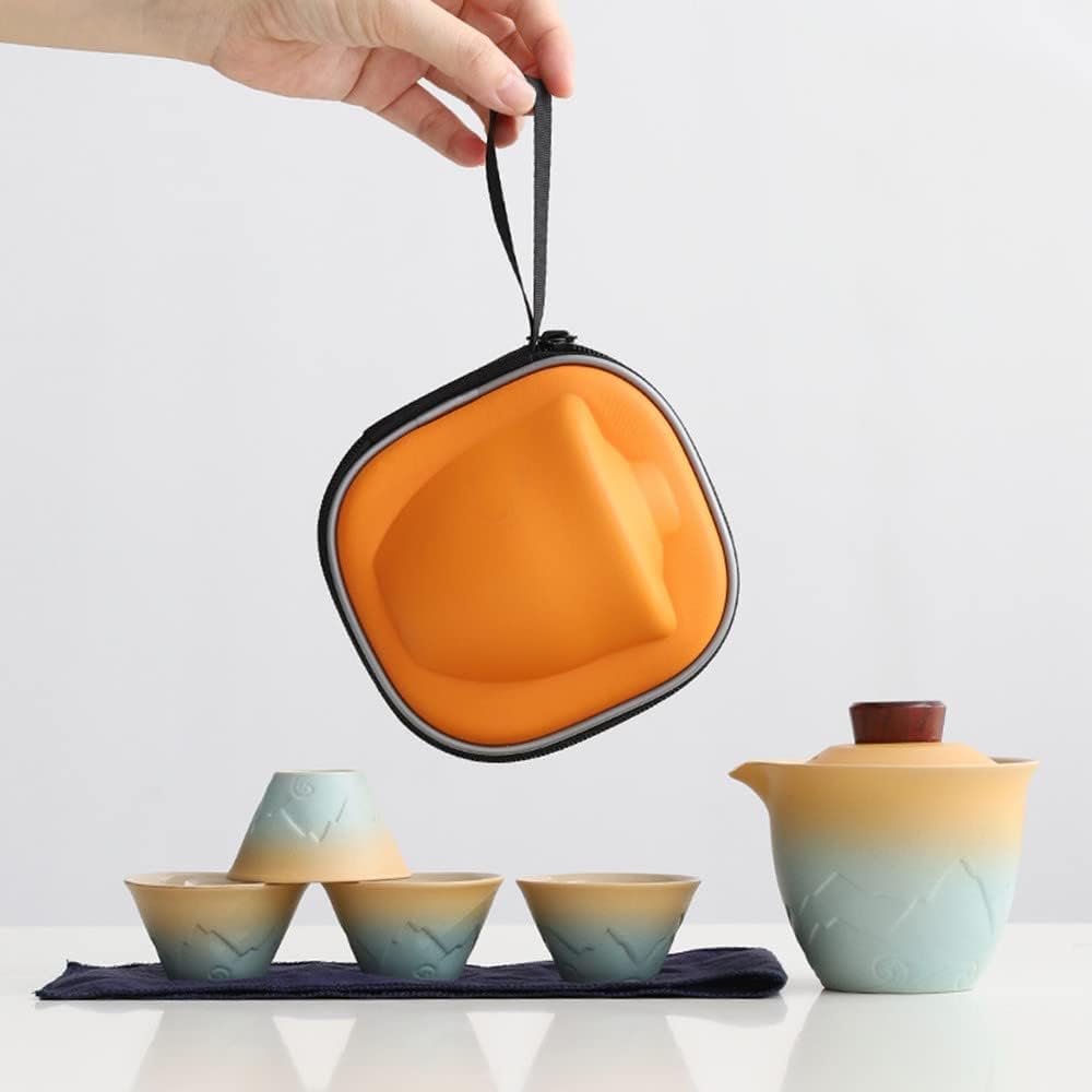 Libre777の茶器セット 旅行ティーセット 急須セット 茶器 和風 携帯急須 中国茶 台湾茶 収納バッグ付き 陶器湯呑みセット コンパクト お出かけ用 収納バッグ付き陶器湯呑みセット 旅行ティーセット 携帯茶道具｜アングル3
