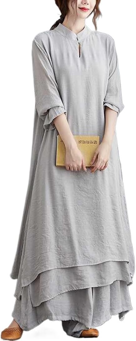 チャイナ服 レディース チャイナドレス ワンピース ワイドパンツ 2点セット セットアップ ロングワンピース チャイナ風 茶服 太極拳服 中国風 中華風 民族風...