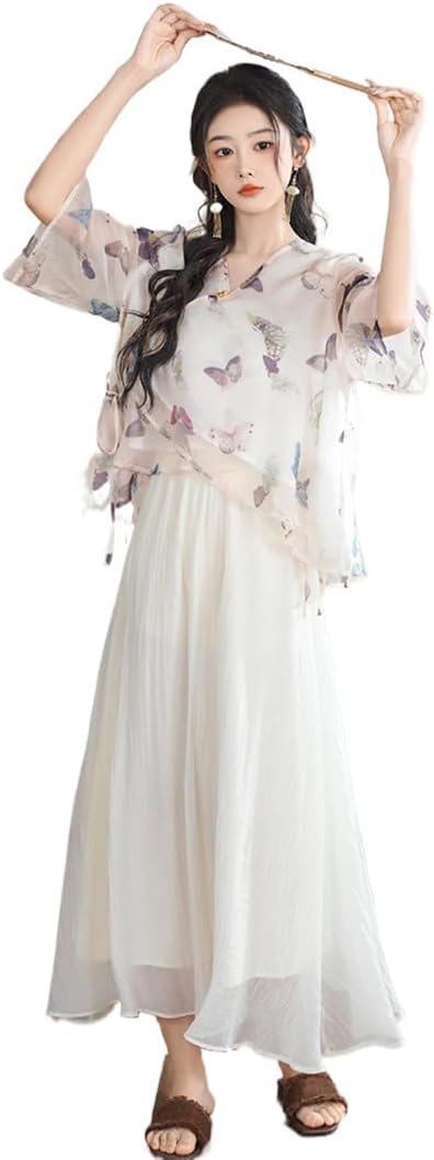 中華風 セットアップ レディース 2点セット チャイナドレス トップス + スカート チャイナ服 ワンピース カジュアル おしゃれ 改良漢服 花柄 民族風 中華...