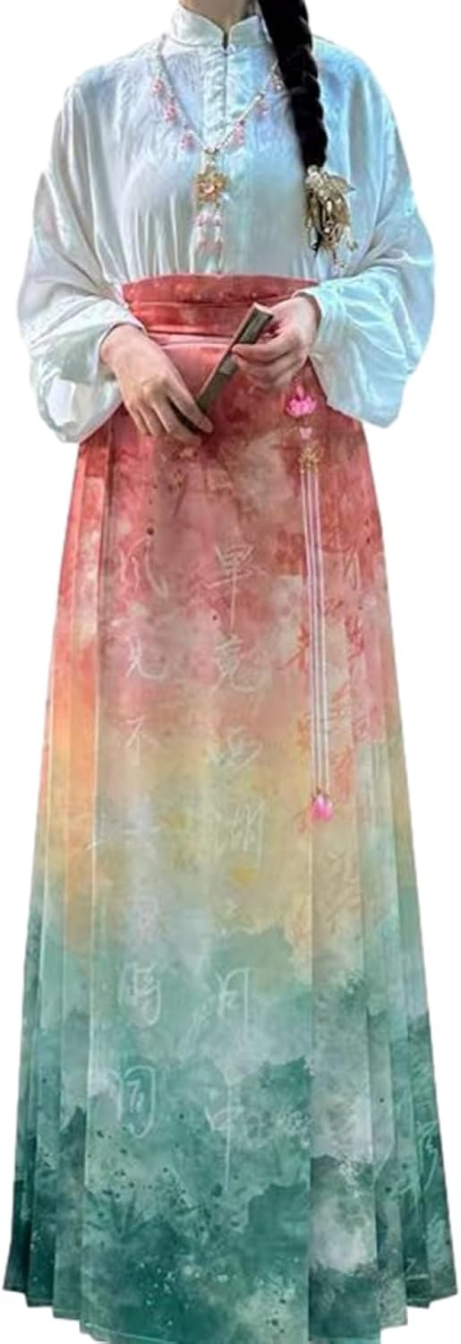 スカートスーツ 中華風 民族風 春夏秋冬 S～XL 上下 2点セット 漢服 唐装 セットアップ おしゃれ きれいめ 長袖 ロング丈 チャイナ服 ?面スカート cosplay 女性 シャツ&ラップスカー