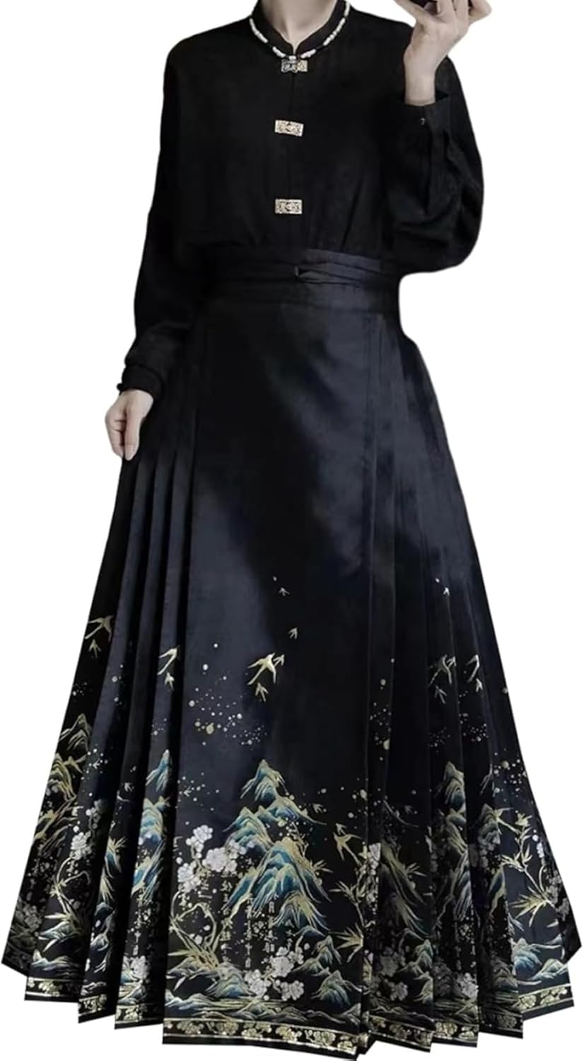 スカートスーツ 中華風 民族風 春夏秋冬 S〜XL 上下2点セット 漢服 唐装 セットアップ 長袖 ロング丈 チャイナ服 ?面スカート cosplay 通勤 日...