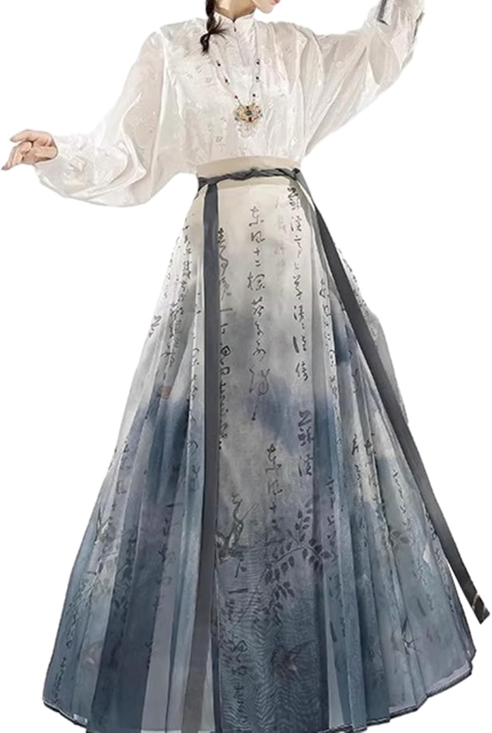 スカートスーツ 中華風 民族風 春夏秋冬 S～XL 上下 2点セット 漢服 唐装 セットアップ おしゃれ きれいめ 長袖 ロング丈 チャイナ服 ?面スカート cosplay 女性 シャツ&ラップスカー