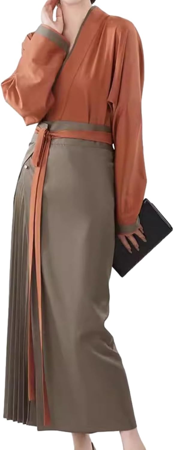 スカートスーツ 中華風 民族風 春夏秋冬 S～XL 上下 2点セット 漢服 唐装 セットアップ おしゃれ きれいめ 長袖 ロング丈 チャイナ服 ?面スカート cosplay 女性 シャツ&ラップスカー